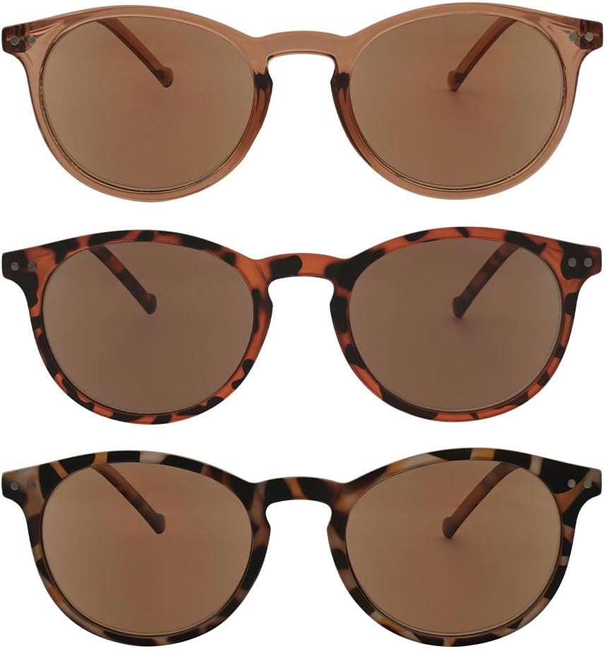 Reader Sunglasses Women, Small Round Prescription Reading Sunglasses with Readers with Spring Hinge