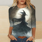 Halloween Tops for Women 3/4 Sleeve T-Shirt Vintage Witch Graphic Tees Ladies Blouse Crew Neck Tunic Shirts