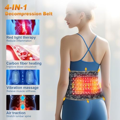 HONGJING Red Light Massage Decompression Belt for Lower Back Pain Relief, Heated Lumbar Support Brace Inflatable Back Reliever with Electric Pump, One Sizes Fits 29-49 Waist