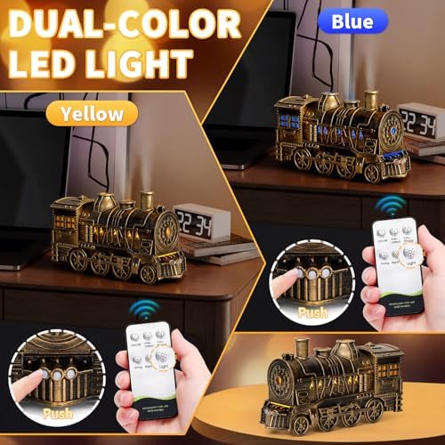 Train Diffusers for Essential Oils with Remote Control, 300ML Creative Lighting Steam Locomotive Humidifier, 2-Color Light & Mist Modes for Bedroom Office