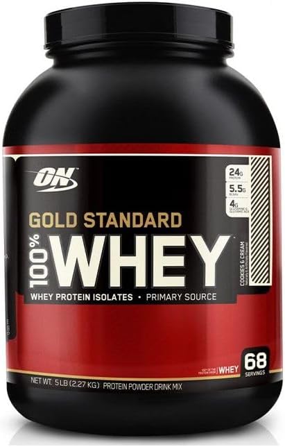 Optimum Nutrition Gold Standard 100% Whey Protein Powder, Cookies and Cream, 4.65 Pound (Packaging May Vary)