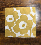 IHR Ideal Home Range Party Napkins Marimekko Disposable 3-Ply Paper Lunch Napkin Pack, 6.5" x 6.5", Unikko White/Gold, 20-Count