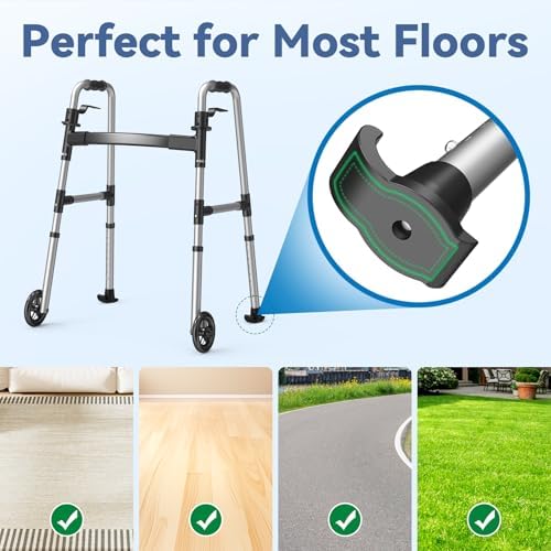 Folding Walker with 2 Skis and 5" Wheels, Lightweight Walkers for Seniors and Adults, Supports Up to 350 Pounds, Adjustable Height, Compact Standard Walker, Black