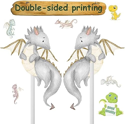 Dragon Party Cupcake Toppers 36Pcs Dragon Theme Cupcake Picks Dragon Birthday Party Decoration Fantasy Dragon Cake Decorations for Flying Dragon Baby Shower Supplies