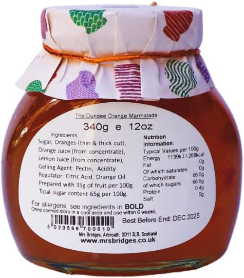 Mrs Bridges Dundee Orange Marmalade, Made in Scotland, 12oz Jar (Pack of 2)