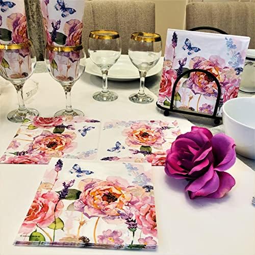 20-ct 13x13 Lucy Rose Napkins for Valentine's Day, Mother's Day - Floral Paper Napkins for Decoupage, Decorative Pretty Napkins