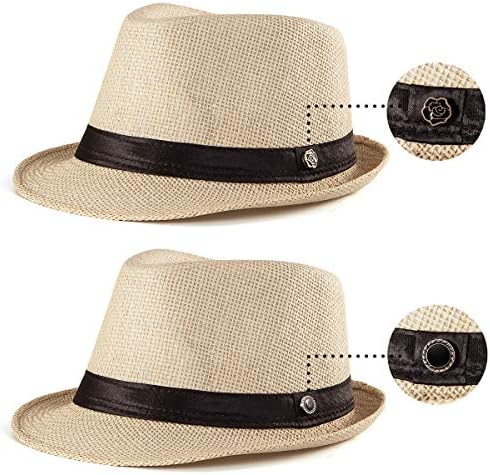 LADYBRO Straw Trilby Fedora Hat for Men 1920s Short Brim Wool Felt Panama Cap 7 1/4