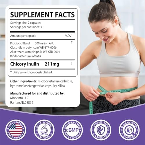 GLP-1 Probiotic with Akkermansia, GLP-1 Supplement with 500M AFU Multi-Strain Probiotic, Improve GLP-1 Levels & Overall Wellness, Digestive & Gut Health for Women & Men - 60 Capsule