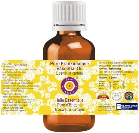 Deve Herbes Pure Frankincense Essential Oil (Boswellia carterii) 100% Therapeutic Grade Steam Distilled 15ml (0.50 oz)