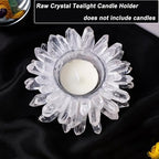 Natural Clear Quartz Crystal, Crystal Quartz Tealight Candle Holder Crystal Stone Candle Stand High Energy Geode Votive with Healing Effects (Not Included Candle)