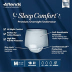 Attends Sleep Comfort Premium Overnight Underwear for Adults, Medium (34-44"), 18 Count – Maximum Absorbency, Breathable & Soft Incontinence Underwear for Nighttime Protection
