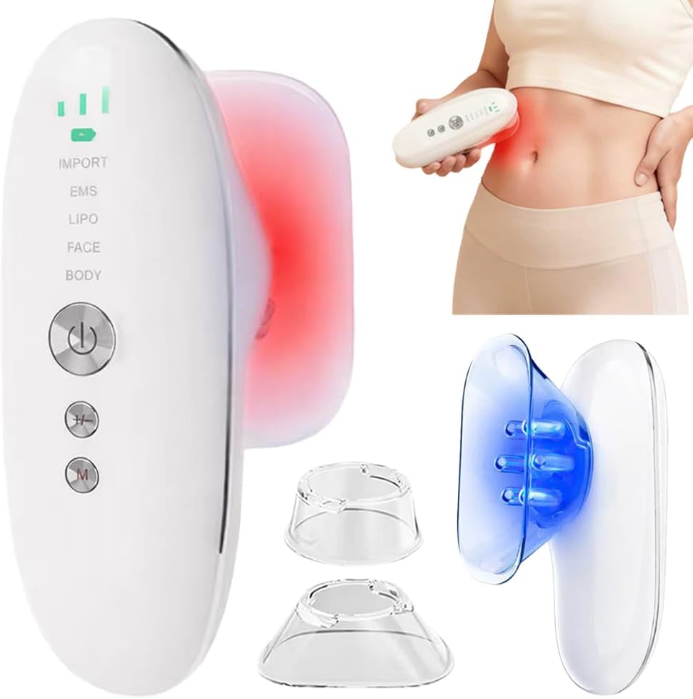 Body Sculpting Machine 5-in-1 – Lymphatic Drainage Massager, Anti Cellulite Massage Tool with Red Blue LED, EMS Import & Suction Cups for Face, Stomach, Thighs, Arms, Legs