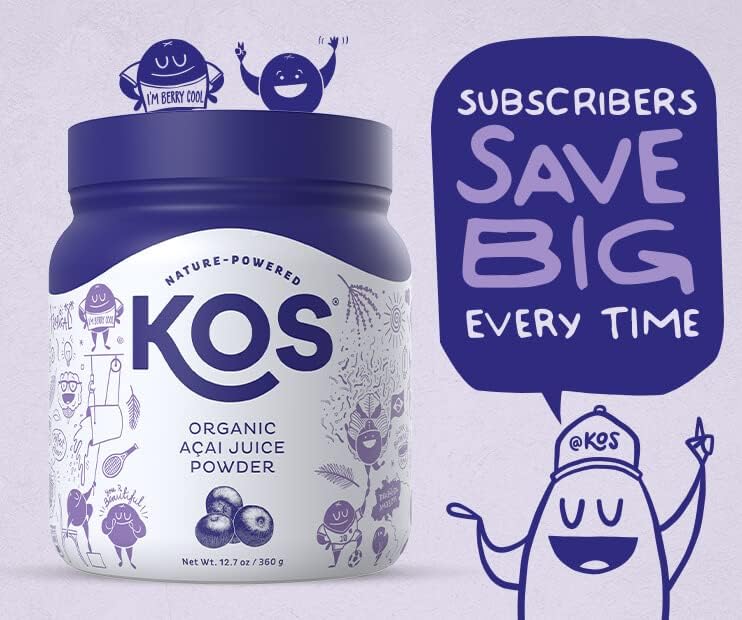 KOS Organic Acai Juice Powder - USDA Certified Organic, Plant Based Superfood Antioxidants, Superberry from Brazil, Great for Smoothies and Bowls, 0g Sugar, Vegan, Gluten-Free, Non-GMO - 120 Servings