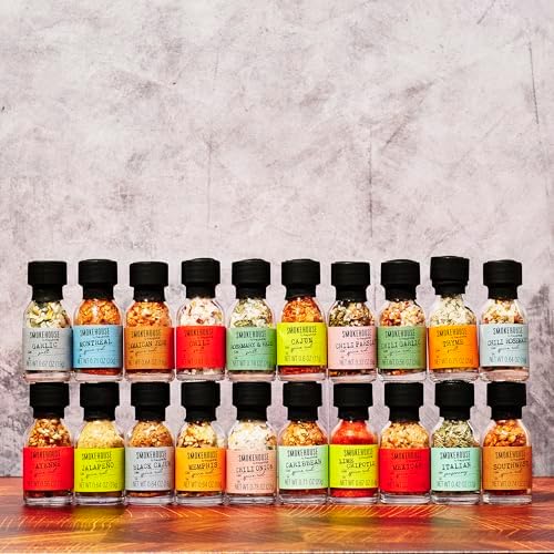Smokehouse by Thoughtfully, Gourmet Ultimate Grilling Spice Set with Birthday Wrap, Includes 20 BBQ Seasonings & Rubs Like Chili Garlic, Italian, and Cajun, Gift for Him, Dad, or Grill Lovers