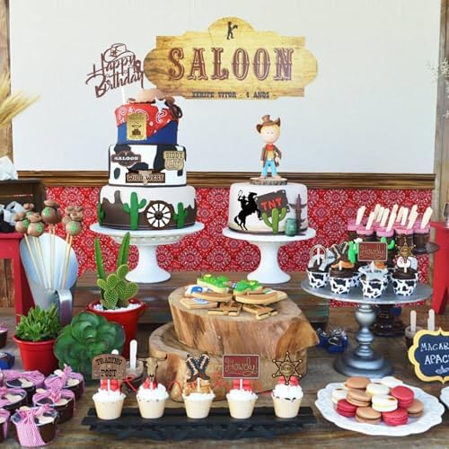 16 Pcs Cowboy Cake Toppers Glitter Cowboy Hat Cake Decorations Western Theme Happy Birthday Party Decoration for Boys Girls , Cowboy Birthday Sign Birthday Decor Party Decor Party Supplies