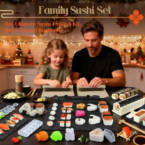 Yang Gien Sushi Making Kit, 27 in 1 Premium Sushi Maker, Suitable for Beginners/Professional Sushi Makers with Sushi Bazooka Roller, Bamboo Sushi Mats, Musubi Presses, Onigiri Mold, Guide Book & More