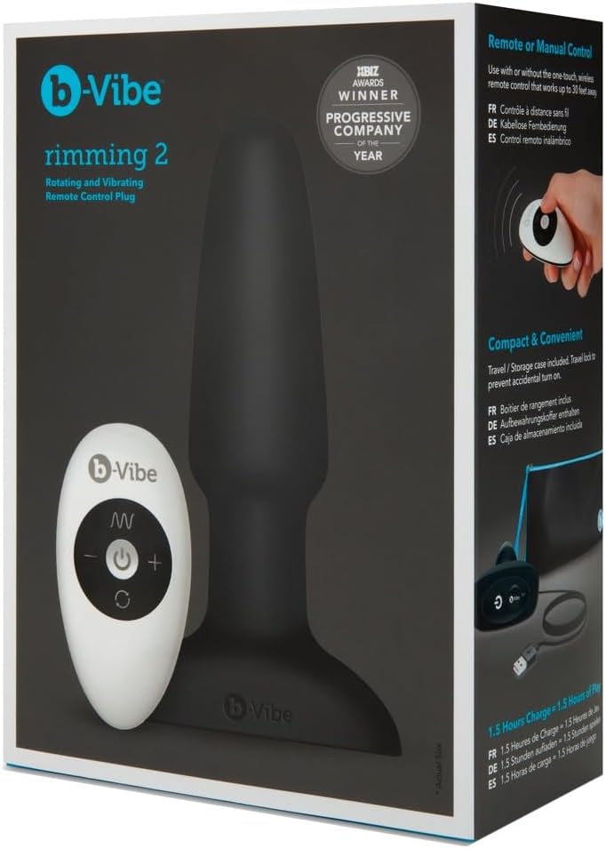 b-Vibe Rimming Anal Plug 2 - Remote Control Vibrating Butt Plugs Silicone Adult Anal Sex Toys (Black)