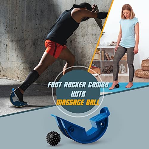 Foot Rocker with Spiky Ball, Calf Stretcher for Plantar Fasciitis Relief, Achilles Tendonitis Relief, Shin Splint Relief, Ankle Stretcher, Achilles Stretcher Improving Flexibility - Blue