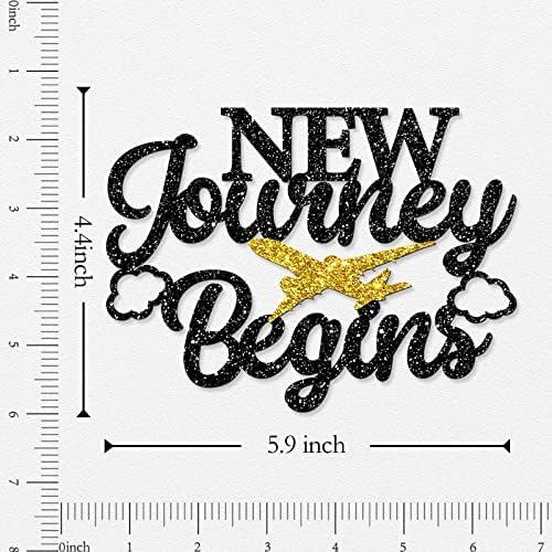 WeBenison New Journey Begins Cake Topper/Happy Retirement Cake Decorations/Farewell Party/Retirement Decorations Supplies Black Glitter