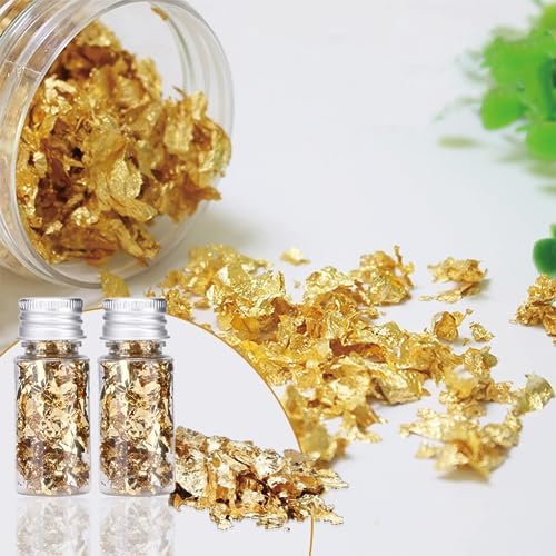 Lwuey Decorating Flakes, Gold Leaf Cake Decoration Flake Goldlen Toppers Gilding Foil Decor Imitation Metallic Decorative Drink Cooking Chocolates Cakes Drinks Dessert Cupcake Makeup 4PCS