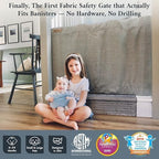 The Stair Barrier First Fabric Banister to Banister Baby Gates for Stairs 42”–52” Wide x 32” Tall– No Drill Baby Gate for Top or Bottom Staircase, Machine-Washable Climb Proof, Designed in USA, Grey