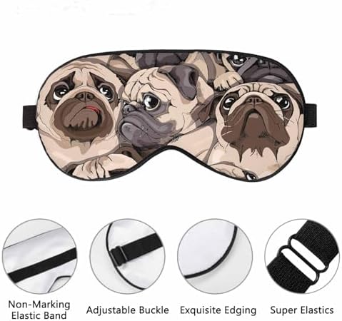 Many Pugs Portrait Sleep Eye Mask Composition Sepia Art Style Men Women Sleep Mask with Adjustable Strap Eye Cover Eye Shade for Travel, Nap,Meditation