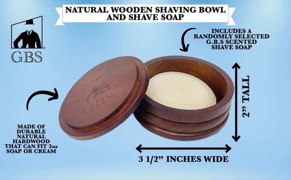 G.B.S Wooden Shaving Set, Synthetic Vegan Shaving Brush Wood Handle and Soap Bowl with All Natural Shave Soap 3IN1 Kit for Men Practical Christmas Gift for Men