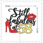 Still Fabulous at 58 Cake Topper,Happy 58th Birthday Queen High heels Big Red lips Cake Topper,Women 58th Birthday Party Cake Decorations