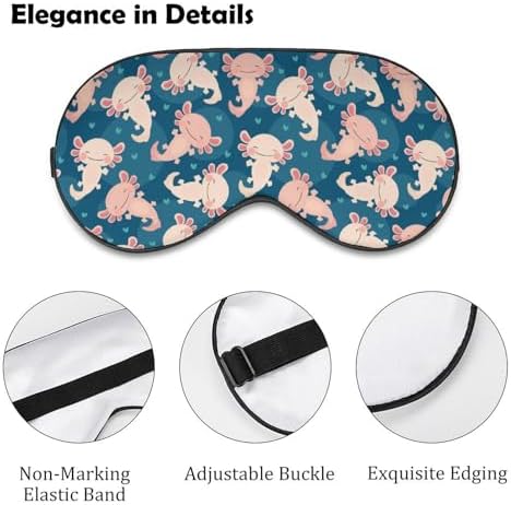 Cute Axolotl Kawaii Pattern Sleep Eye Mask Comfortable and Super Soft Lightweight Adjustable Strap Eyeshade Cover for Full Night's Sleep