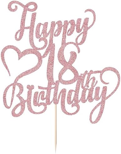 Rose gold Glitter Happy 18th Birthday Cake Topper - 18 Anniversary/Birthday - Hello 18, Cheers to 18 Years,18 & Fabulous Cake Topper Party Decoration