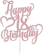 Rose gold Glitter Happy 18th Birthday Cake Topper - 18 Anniversary/Birthday - Hello 18, Cheers to 18 Years,18 & Fabulous Cake Topper Party Decoration