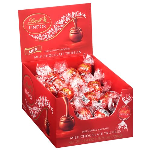 Lindt LINDOR Milk Chocolate Candy Truffles, Milk Chocolate with Smooth, Melting Truffle Center, 25.4 oz., 60 Count