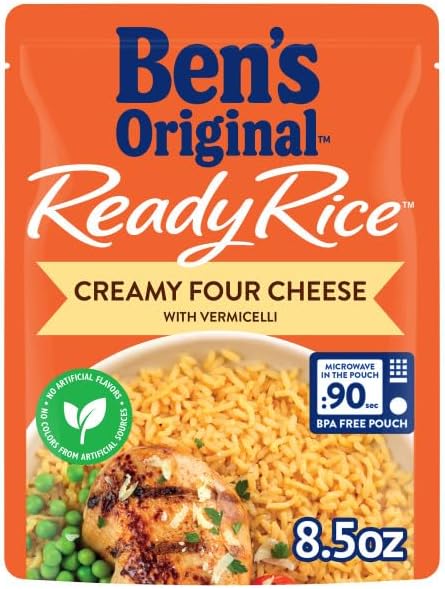 BEN'S ORIGINAL Ready Rice Creamy Four Cheese Flavored Rice, Easy Dinner Side, 8.5 oz Pouch (Pack of 12)