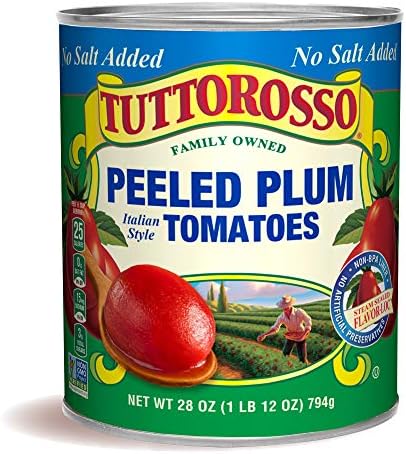 Tuttorosso No Salt Added Peeled Plum Canned Tomatoes, 28oz Cans (Pack of 2)