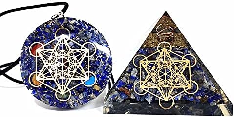 Metatron Grid Lapis Lazuli Orgone Pyramid & Metatron’s Cube Merkaba with 7 Chakra Crystals Orgone Pendant Positive Energy Generator Aura Cleansing Reiki Chakra Healing Yoga Meditation