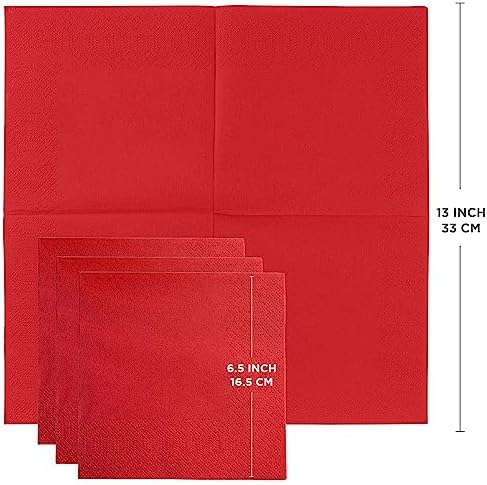 Red 3-Ply Disposable Lunch Napkins, 125 Count – Paper Cocktail & Party Napkins for Weddings, Birthdays, Bars & Events, EU Made