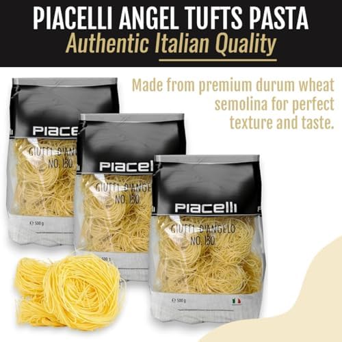 Piacelli Angel Tufts Pasta- Angel Pasta Made from Durum Wheat With Rich Taste & Silky Texture- Protein Noodles for Nutritious Italian Meals- Healthy Noodles Loved by Families for Everyday Cooking- 3Pack