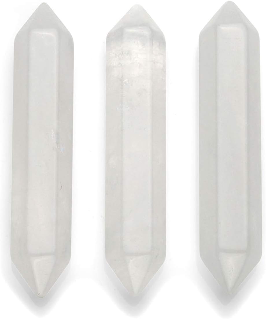 CrystalTears 3pcs Clear Quartz Healing Crystal Wands Hexagonal Double Terminated Crystal Points Prism Bar Polished Tumbled Stone Chakra Meditation Therapy Home Decor