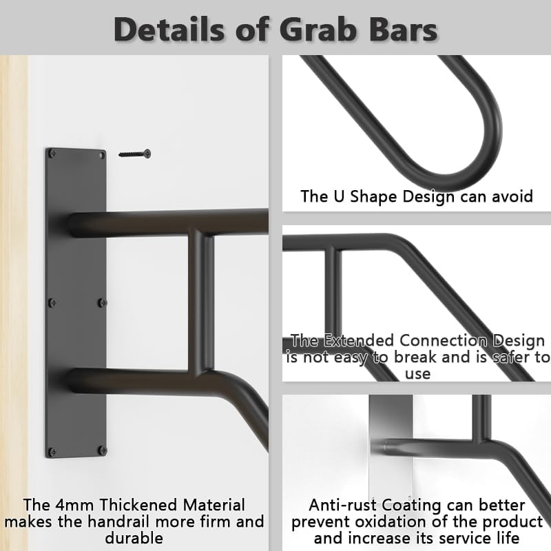 Upgrade Handrails for Outdoor Steps, 28.7” Safety Grab Bars for Stairs, Wall Mount Stainless U-Shaped Steel Handrail, Railings for 1-3 Steps Indoor for Elderly, Kids, Disabled, Pregnant Women