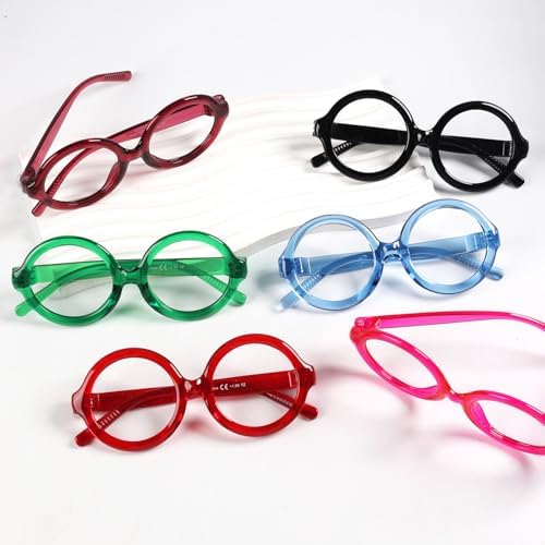 Eyekepper Huge Round Blue Light Blocking Reading Glasses Screwless Spring Hinges Metalless 6 Pack Readers for Women