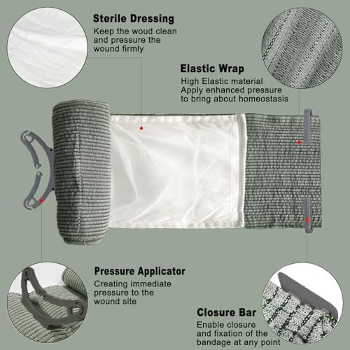 Israeli Emergency Bandage, 6" 4Pack Compression Bandage, Trauma Wound Dressing, Sterile Vacuum Sealed Packaging for Bleeding Control, Medical Trauma Kit, Combat Tactical First Aid IFAK Supplies