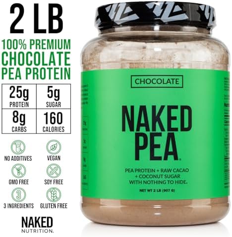 NAKED Chocolate Pea Protein Isolate from North American Farms, Only 3 Ingredients, Chocolate Vegan Protein, NSF Certified, Gluten-Free, Soy Free, GMO Free - 2LB
