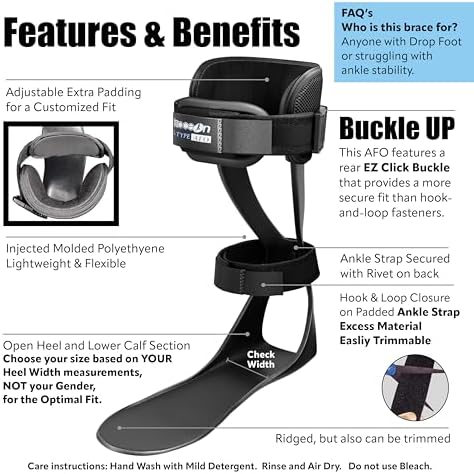 Brace On AFO S-Type - Drop Foot Stabilizer Brace, Moldable, Trimmable, Lightweight Polyethylene, Braces for Men, AFO Brace and Foot Drop Braces, Boot for Injured Foot, Men, Left