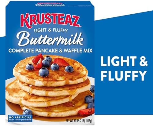 Krusteaz Light and Fluffy Buttermilk Complete Pancake Mix, Waffle and Pancake Mix, Just Add Water, 32 oz Box