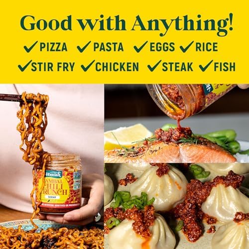 Homiah Sambal Chili Crunch, Shrimp, 6oz - Less Oil Low Sodium Gluten Free Non-GMO, Sambal Oelek Chili Paste, Shrimp Paste, Crispy Crunch Topping – Mild