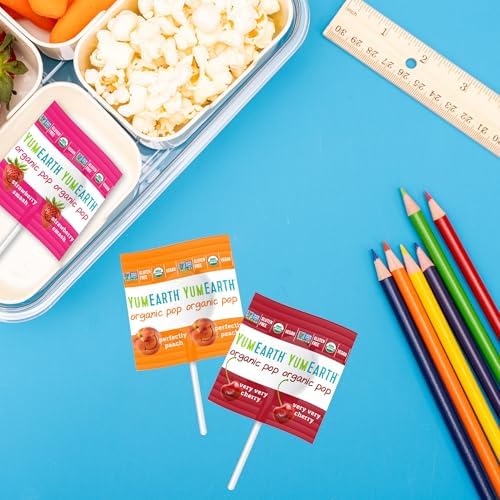 YumEarth Organic Pops Variety Pack, 40 Fruit Flavored Favorites Lollipops, Allergy Friendly, Gluten Free, Non-GMO, Vegan, No Artificial Flavors or Dyes