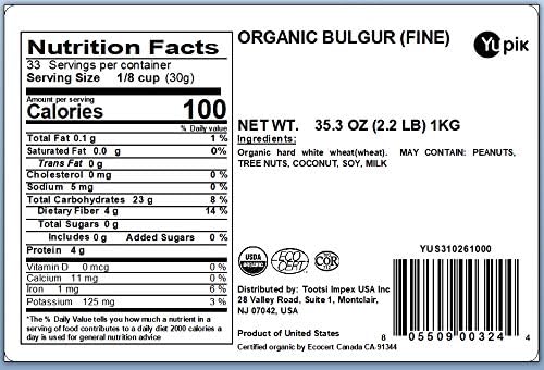 Yupik Organic Bulgur (Fine Grind), 2.2 lb, Non-GMO, Vegan, Pack of 1