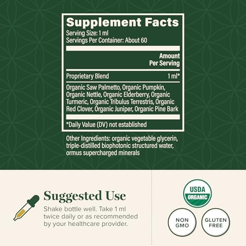 Global Healing Organic Prostate Health - Mens Health Supplement - Prostate Supplements Help Urinary Bladder Control, Frequent Urination Relief Reduces Bathroom Trips - 2 Fl Oz
