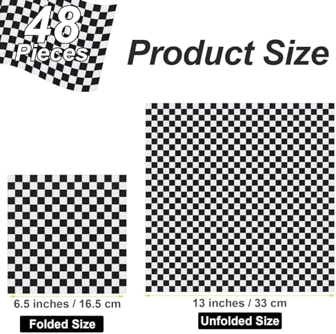 Aodaer 48 Pieces Race Car Paper Napkins Disposable Checkered Flag Napkin Racing Car Party Cocktail Dinner Napkin Set 13" x 13" Unfolded Tableware Napkins for Racing Party Supplies