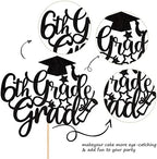 1 PCS 6th Grade Grad Cake Topper with Glitter Diploma Cap 6th Grade Graduation Cake Pick Class of 2026 Cake Decorations for 2026 Boys Girls Sixth Grade Graduation Party Supplies Black